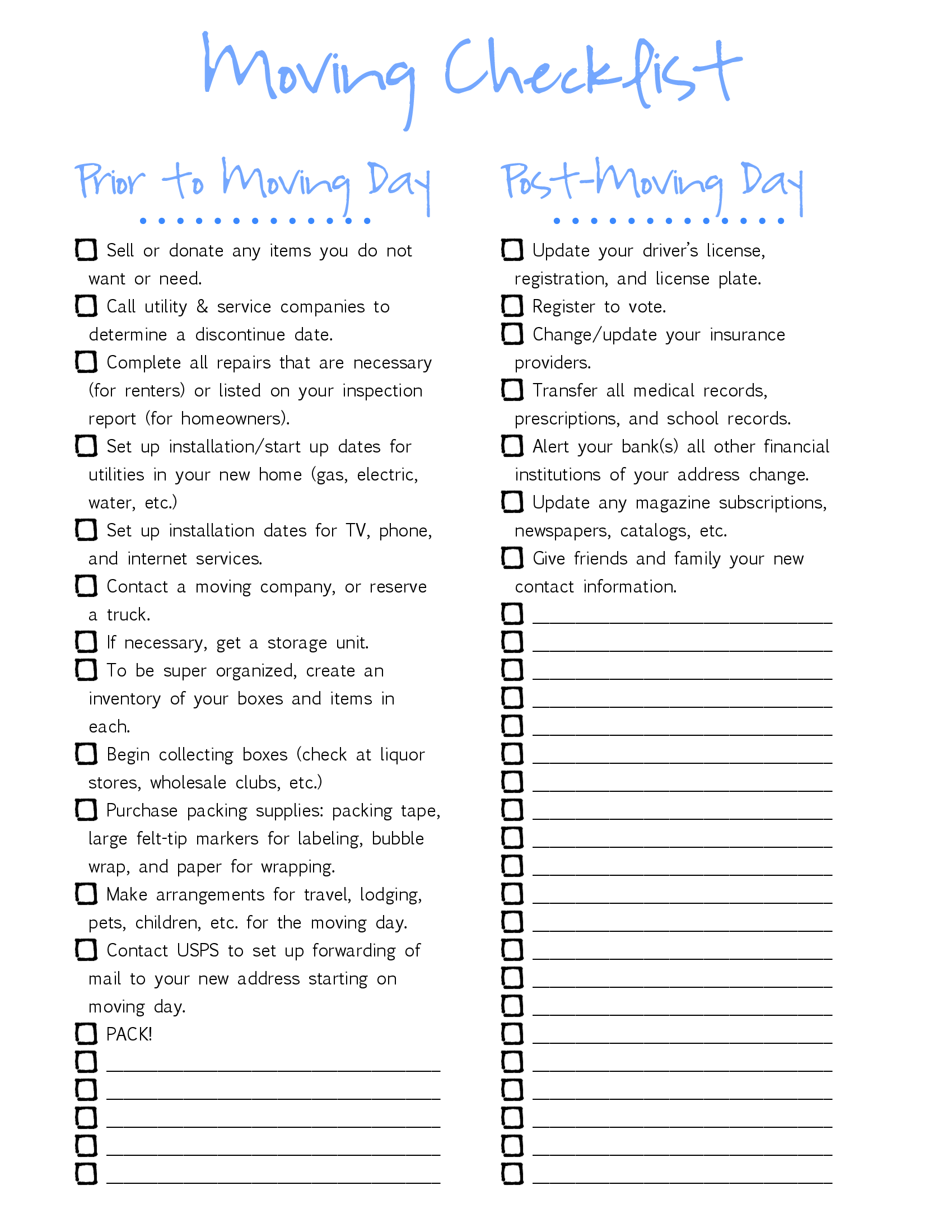 Printable Moving To Do List Printable New Year Banners