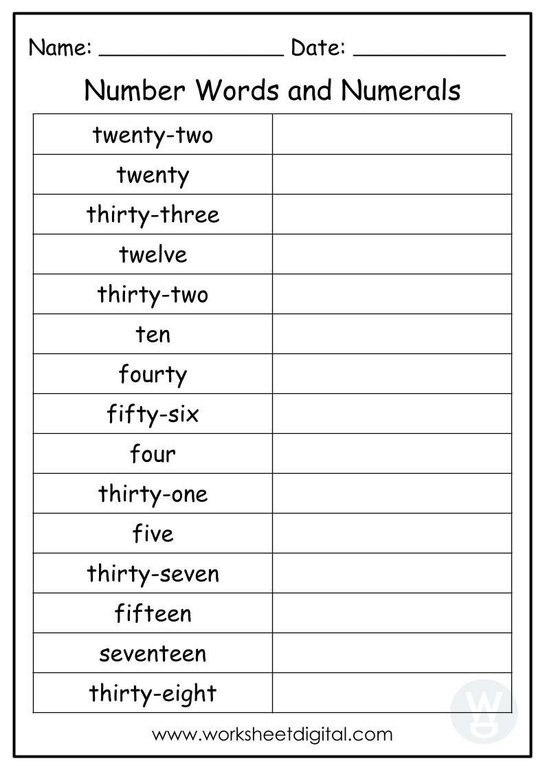 Printable Number Words Printable Online