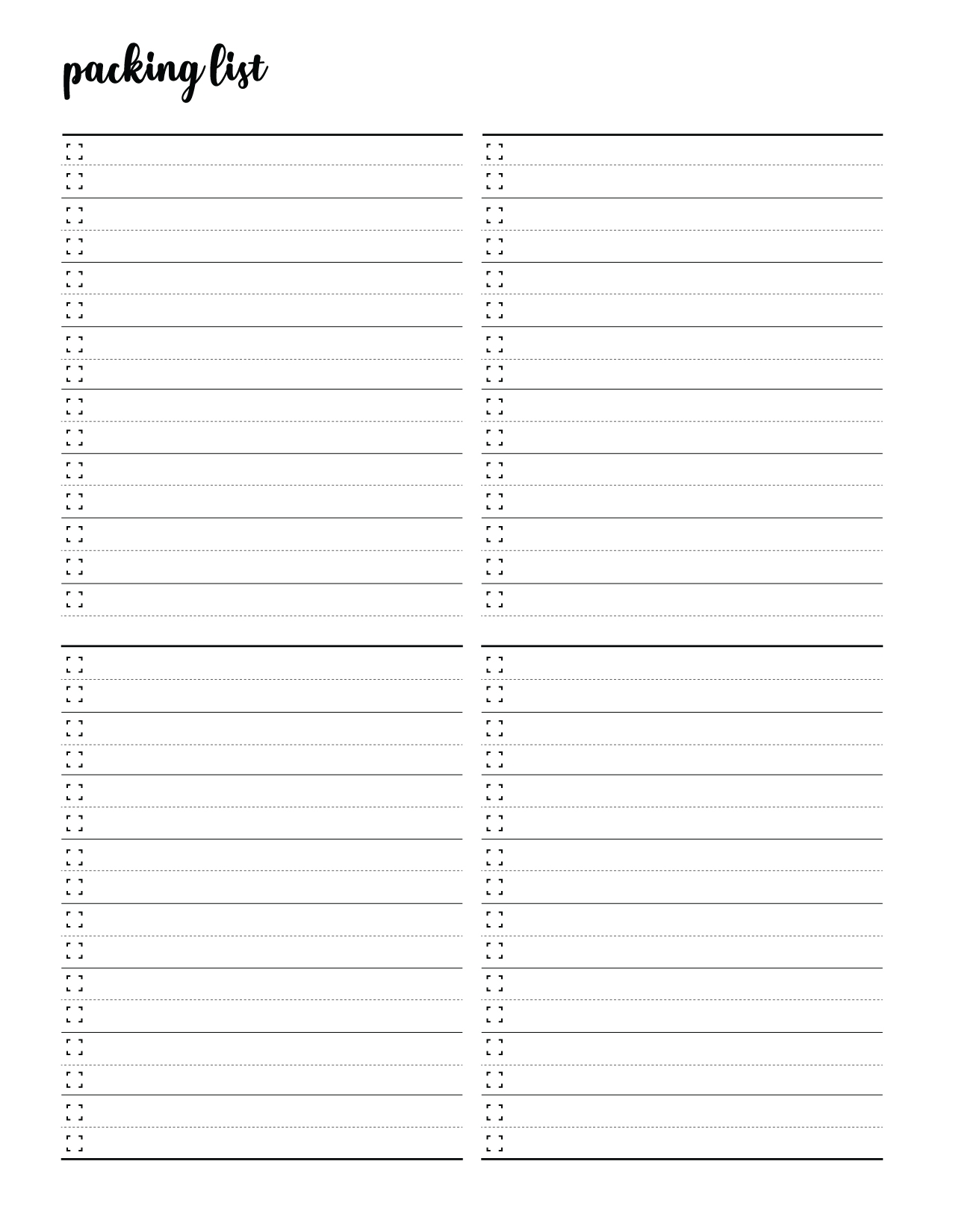 Printable Packing Checklist Blank Vacation Packing List Printable