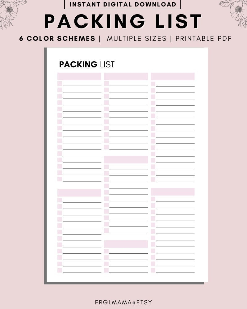 Printable Packing Checklist Blank Vacation Packing List Printable 