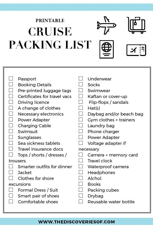 Printable Packing List For Cruise Printable Free Templates