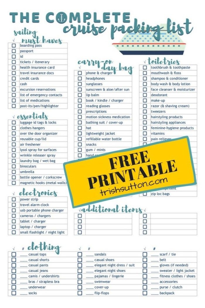 Printable Packing List For River Cruise Printable Word Searches