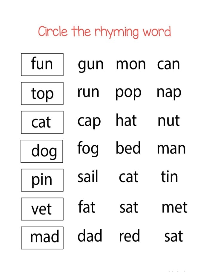 Printable Rhyming Words Worksheet For Kindergarten Lights Crystal
