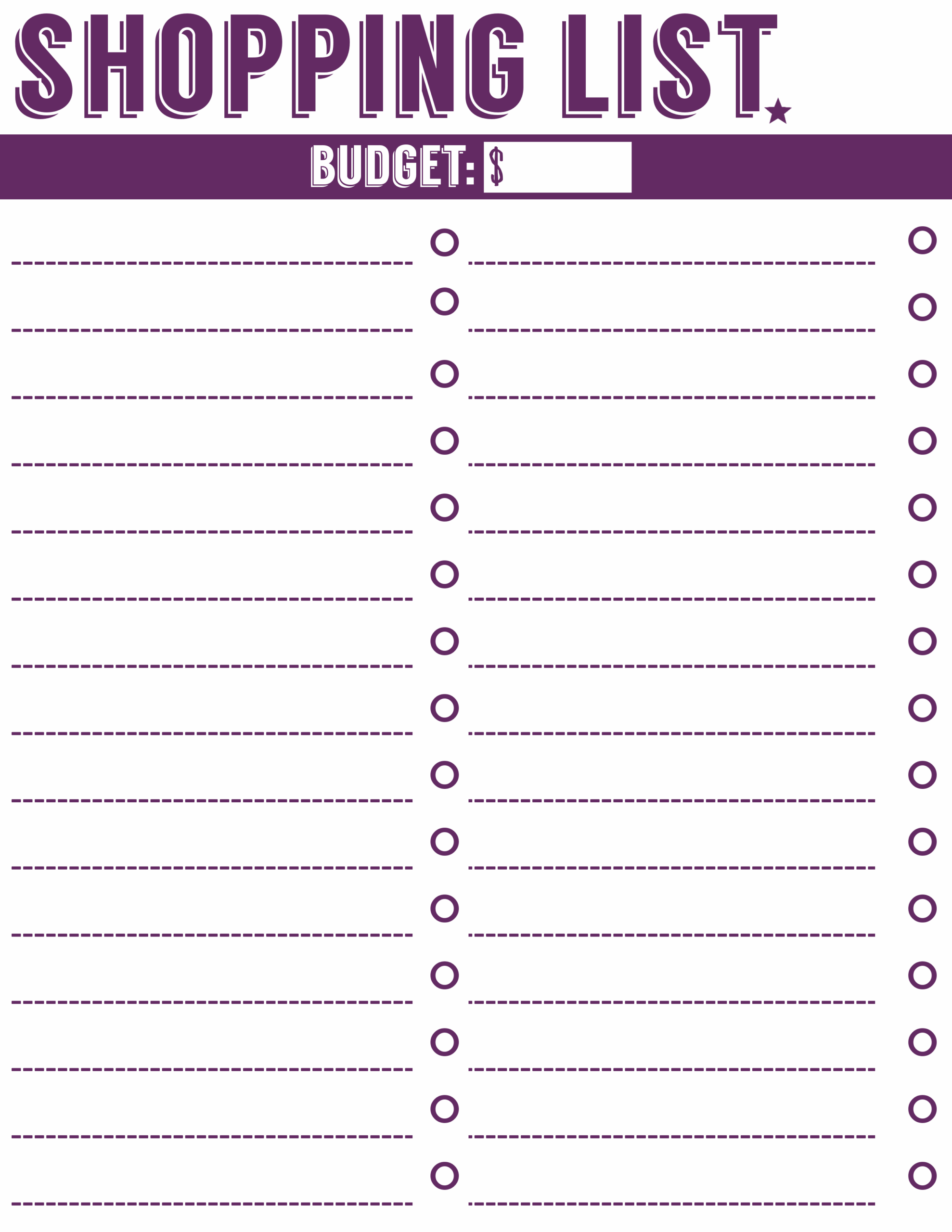 Printable Shopping List Template