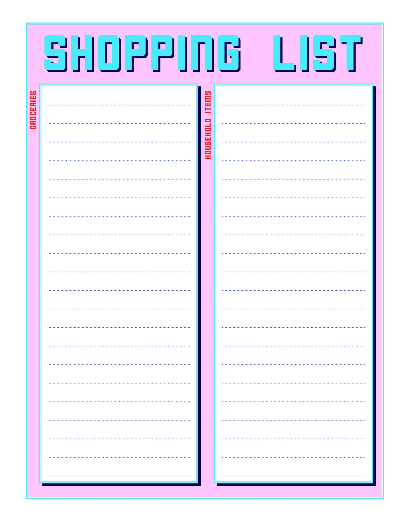 Printable Shopping List Template