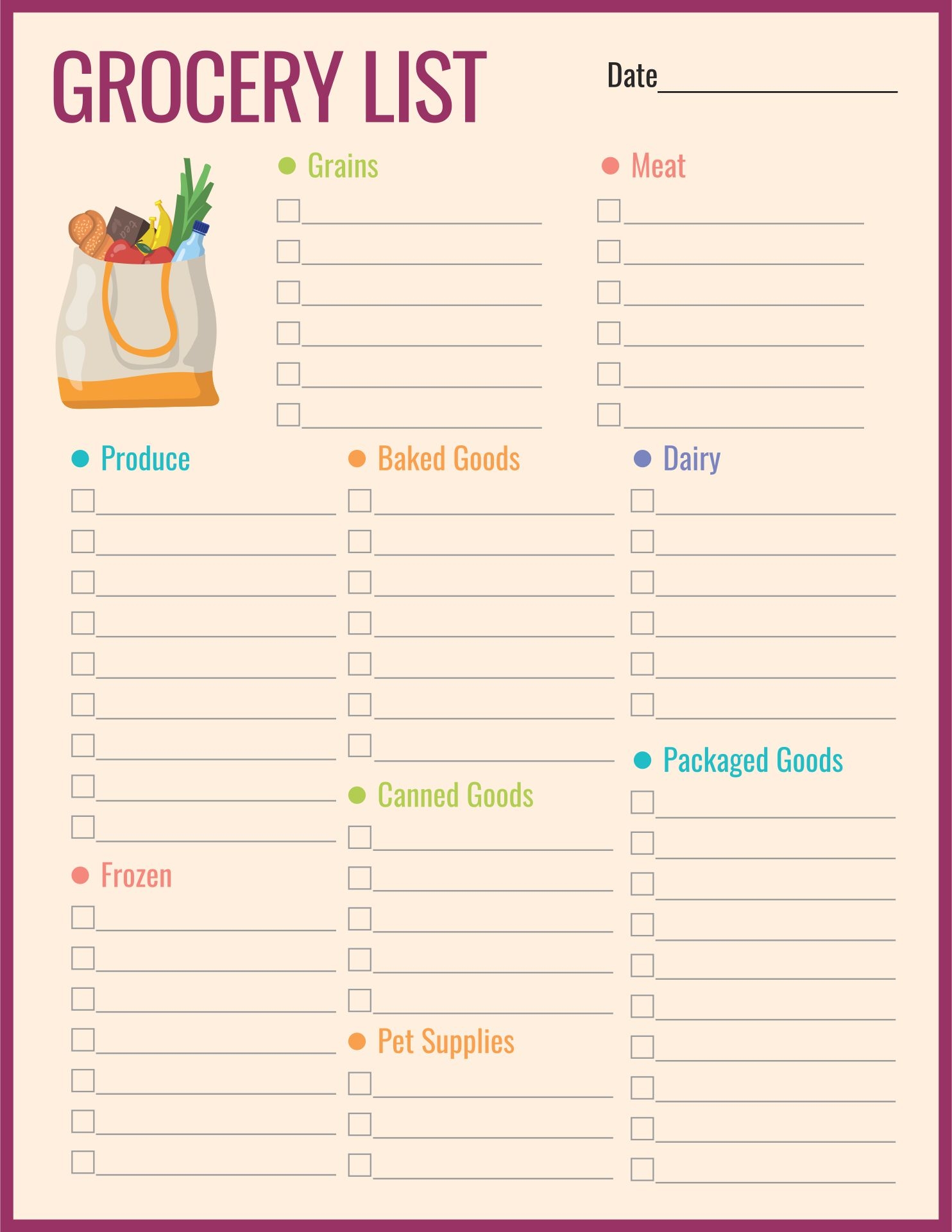 Printable Shopping List Template Printable Word Searches