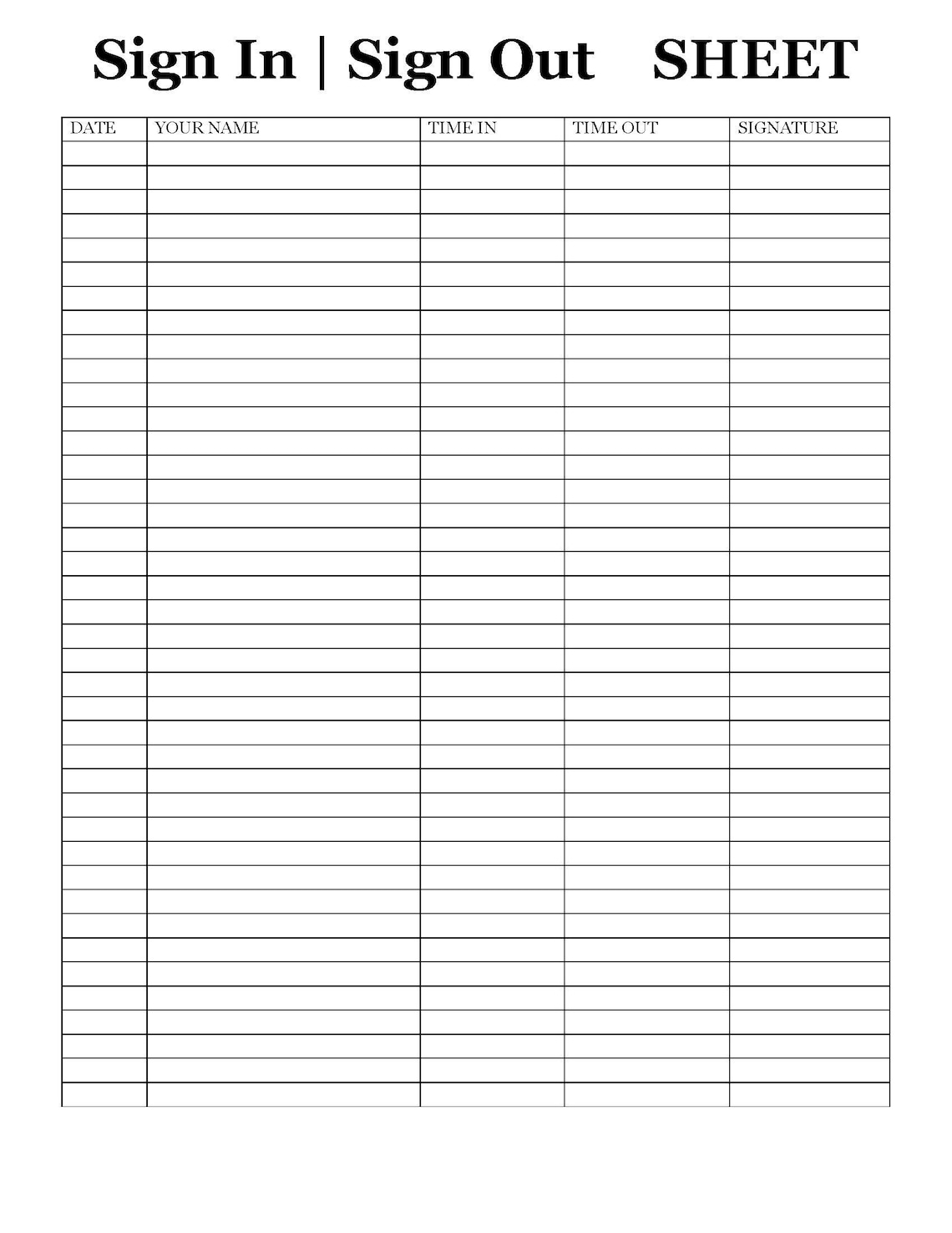 Printable Sign Out Sheet Sign In Sheet Printable Form Etsy Sexiezpix 