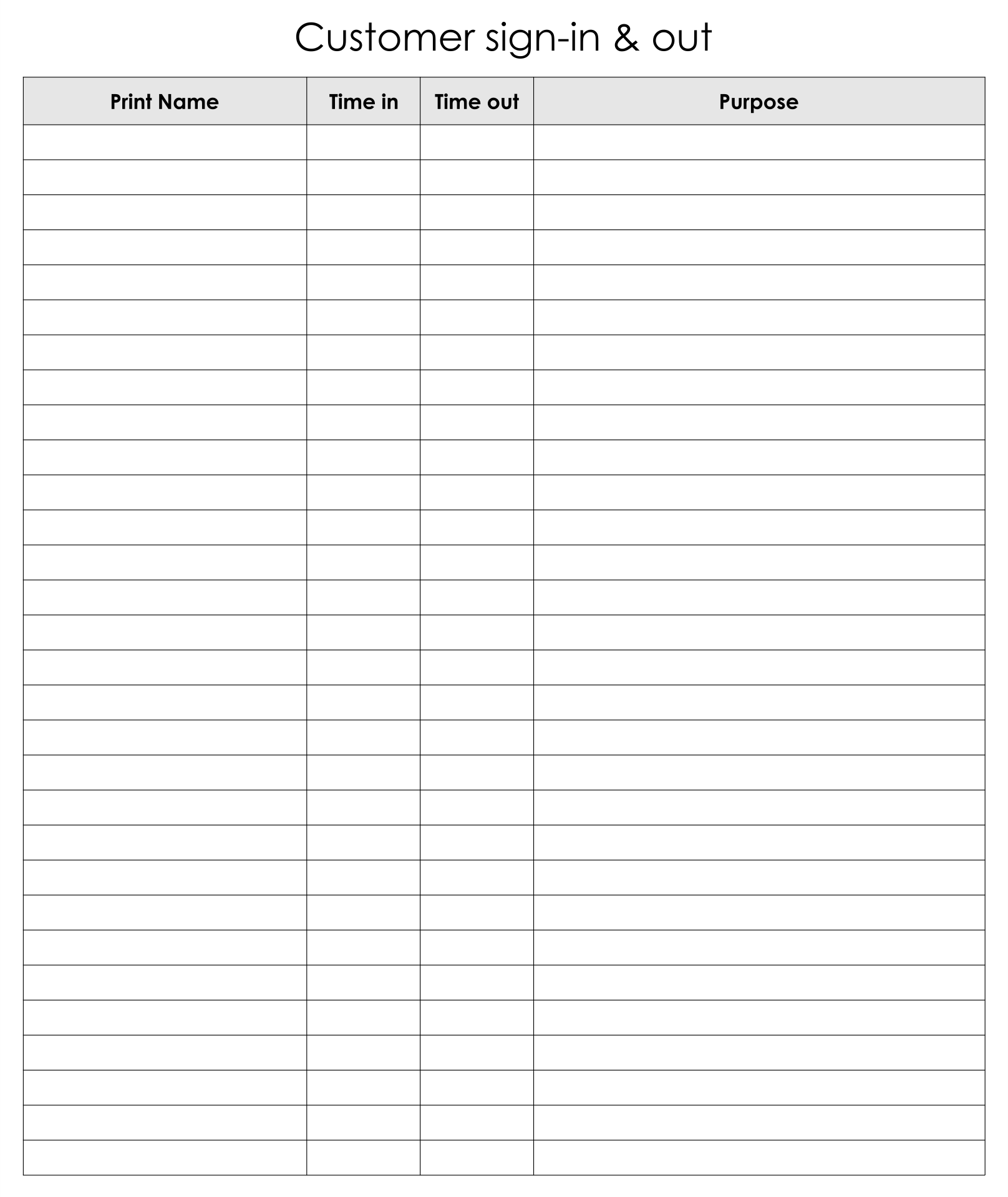 Printable Sign Out Sheet Template