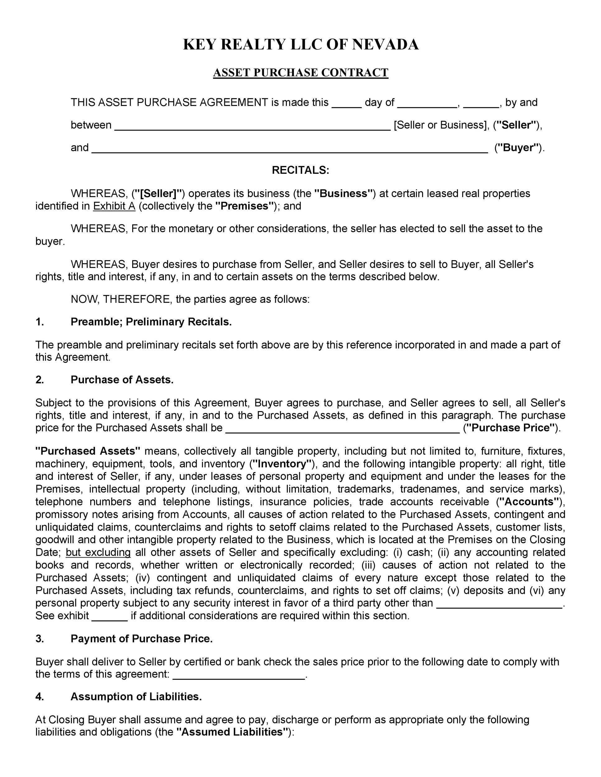 Printable Simple Purchase Agreement Template Word