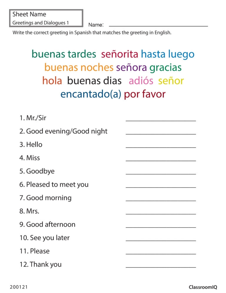 Printable Spanish Worksheets For Kindergarten Printable Worksheets