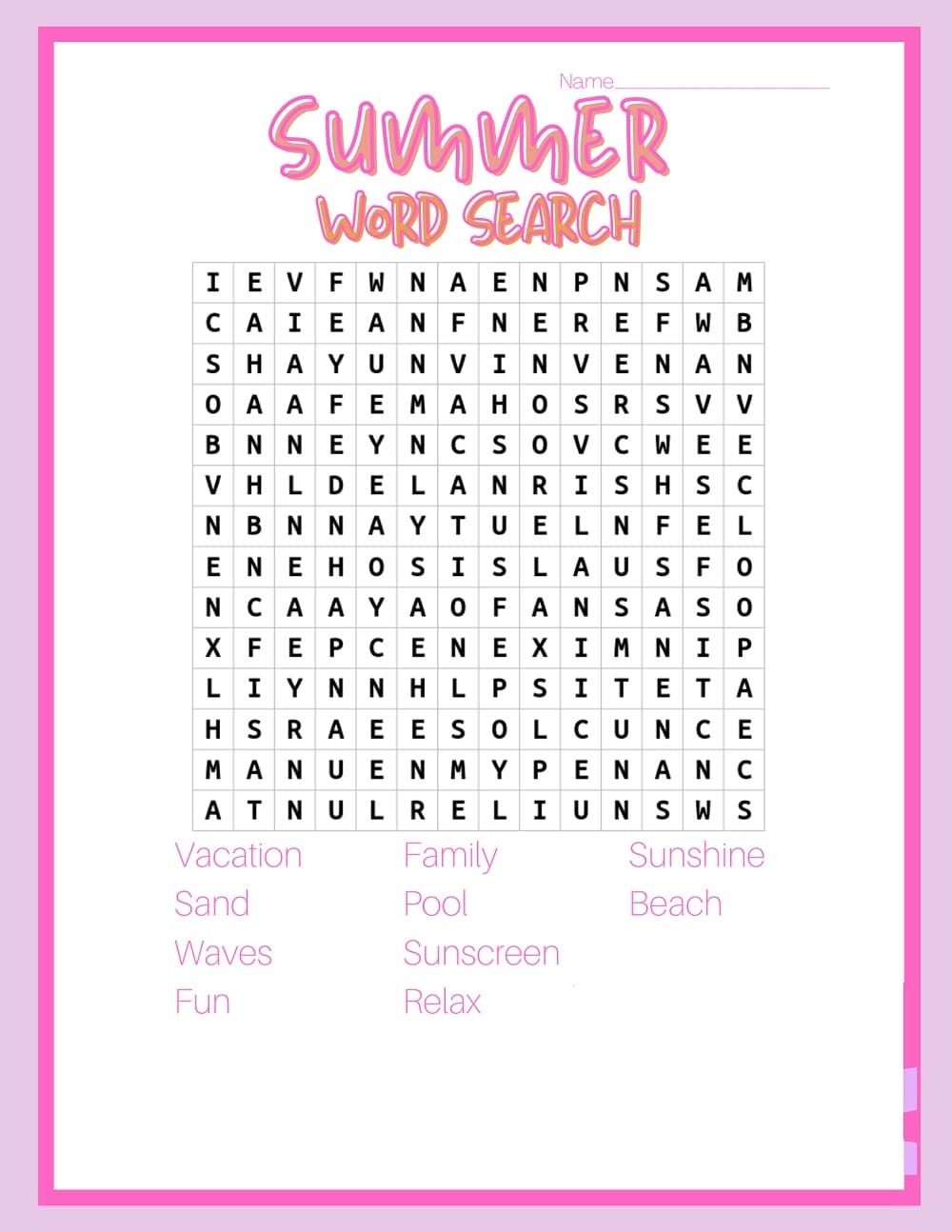 Printable Summer Word Search Puzzle PrintableLib