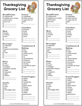 Printable Thanksgiving Grocery List