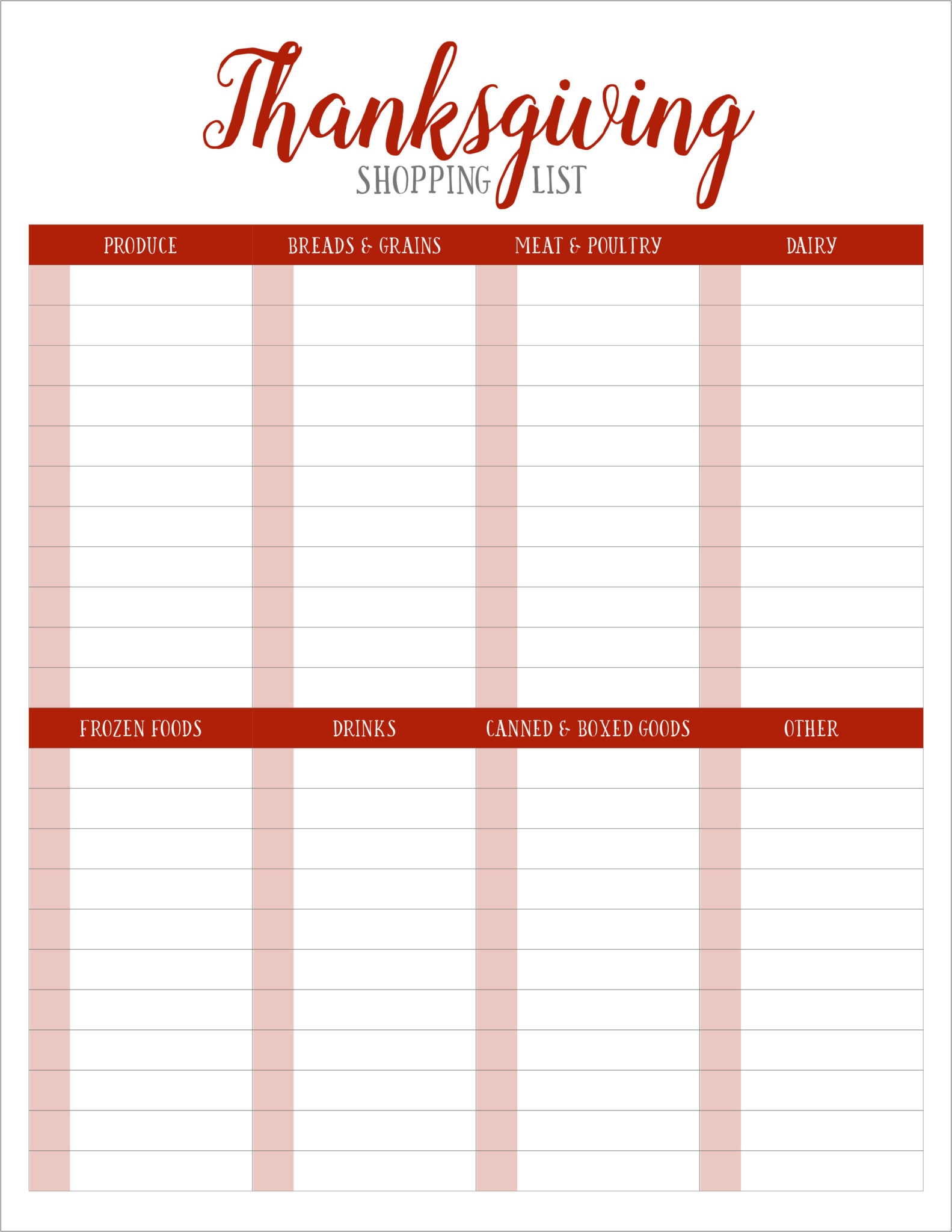 Printable Thanksgiving Shopping List