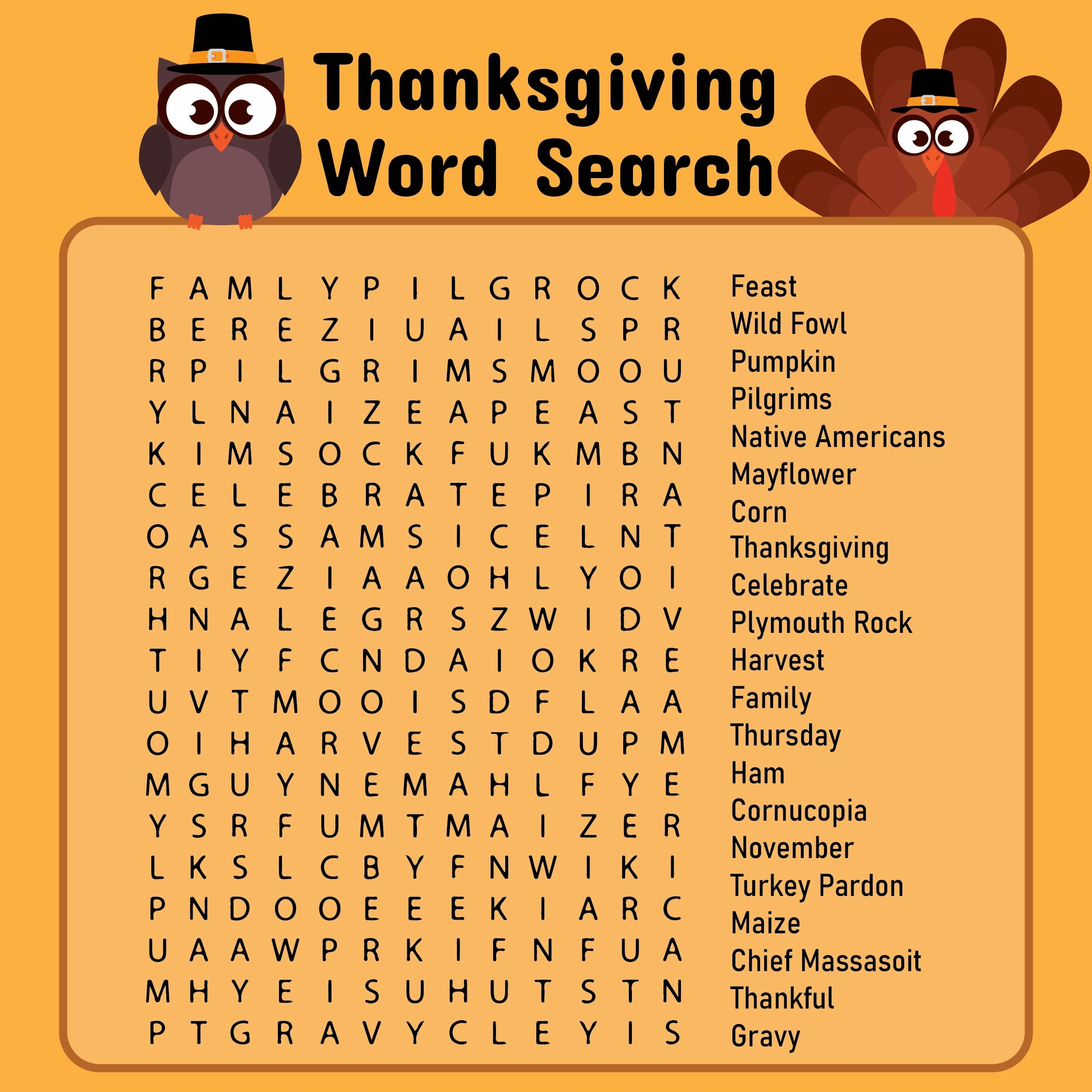 Printable Thanksgiving Word Search Puzzles