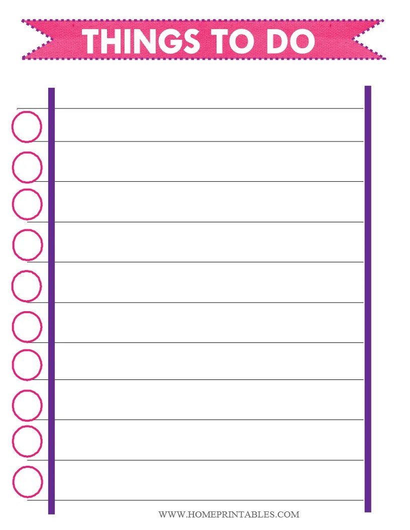 Printable Things To Do Template Free Templates Printable