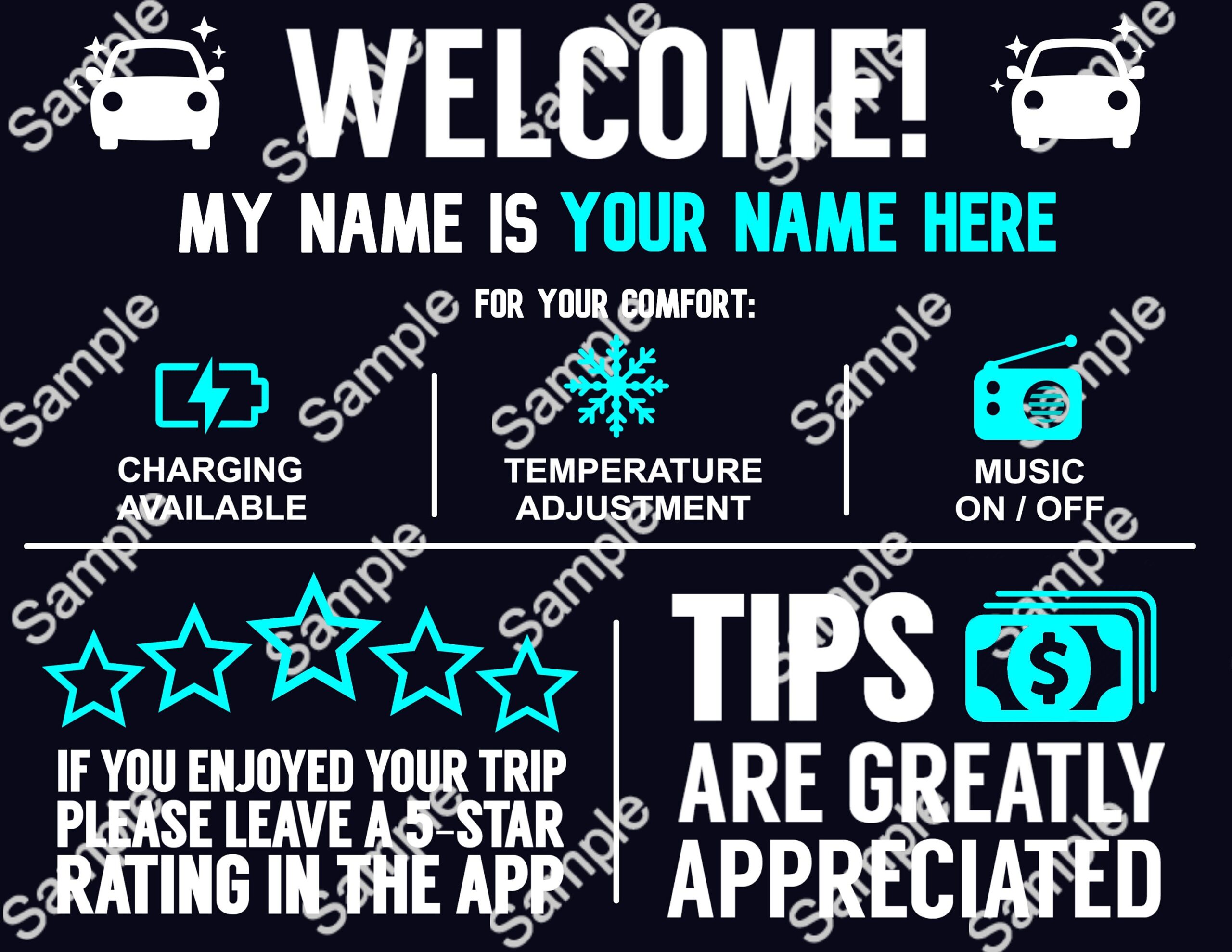 PRINTABLE Uber Tip Schild Mit Namen DIGITALE DATEI Etsy de 