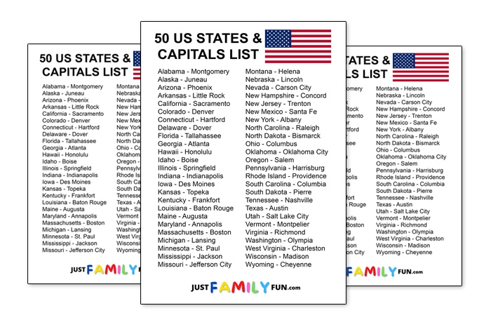 Printable US States And Capitals List PDF Just Family Fun 