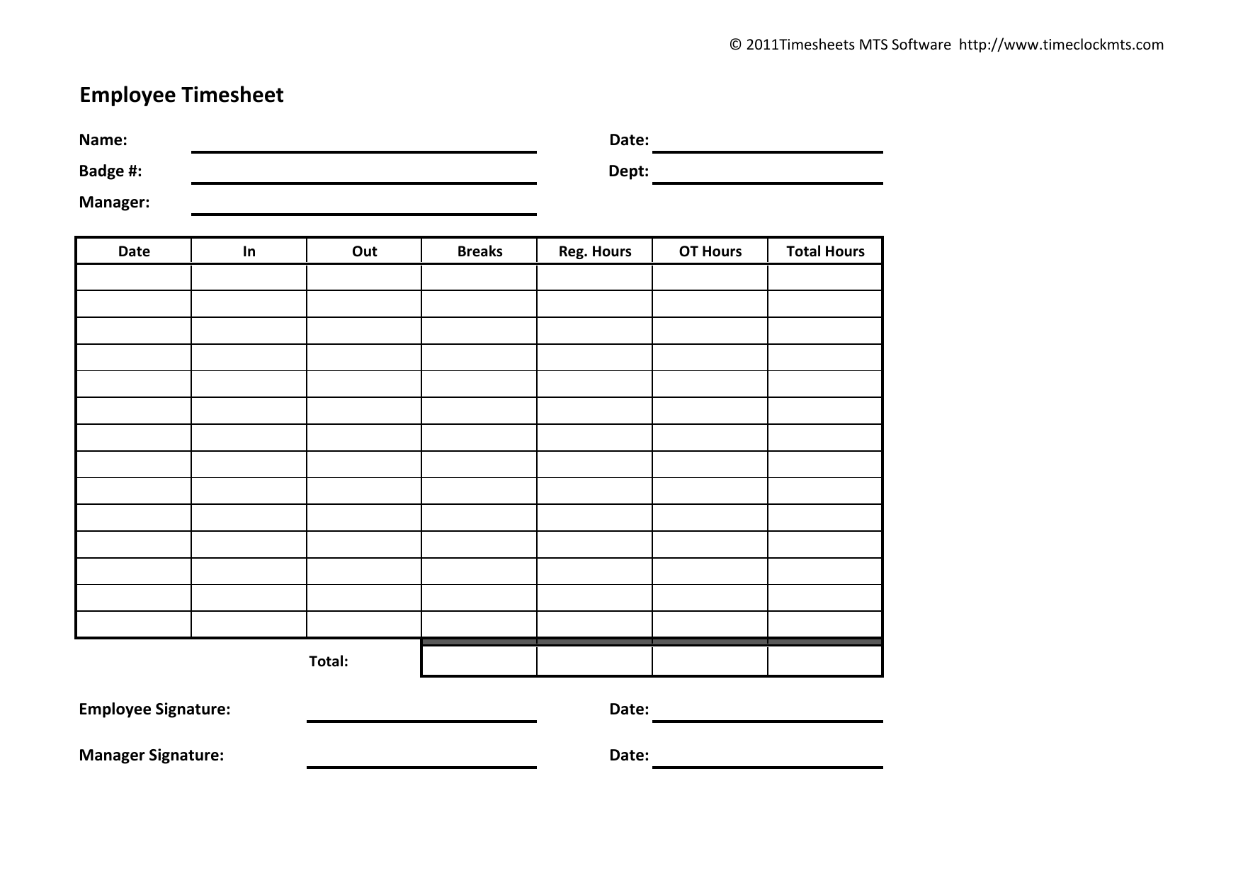 Printable Weekly Timesheet Template Word