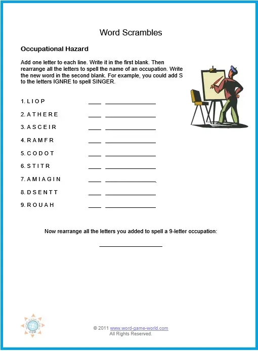 Printable Word Jumbles For Your Fun Entertainment 