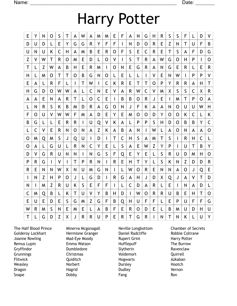 Printable Word Search Harry Potter Word Search Maker