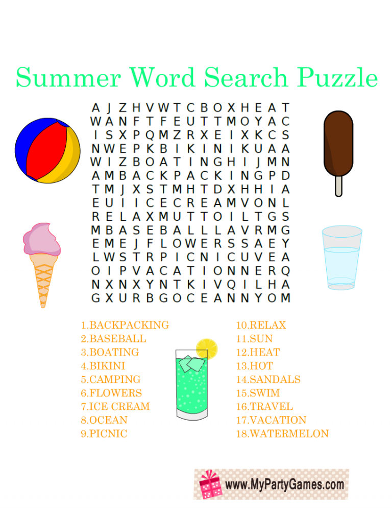 Printable Word Searches Summer