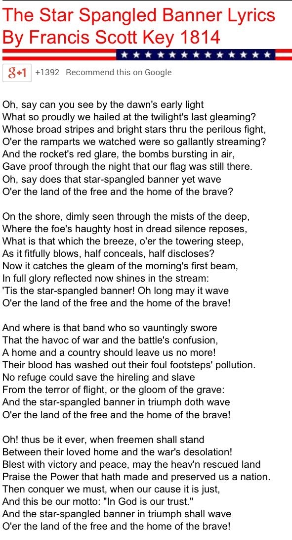 Printable Words For Star Spangled Banner