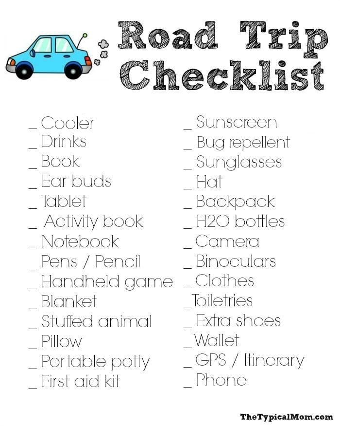 Road Trip Packing List Printable Family Road Trip Packing List 
