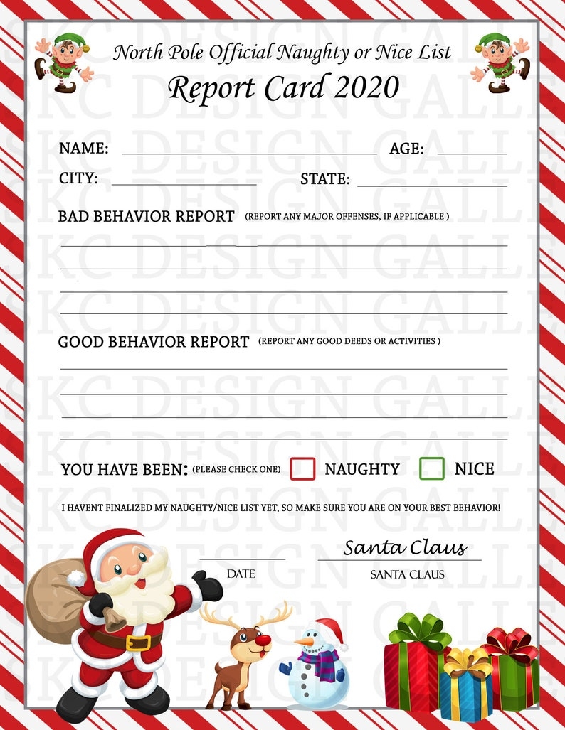 Santa Naughty Nice List Printable PDF Immediate Download Etsy