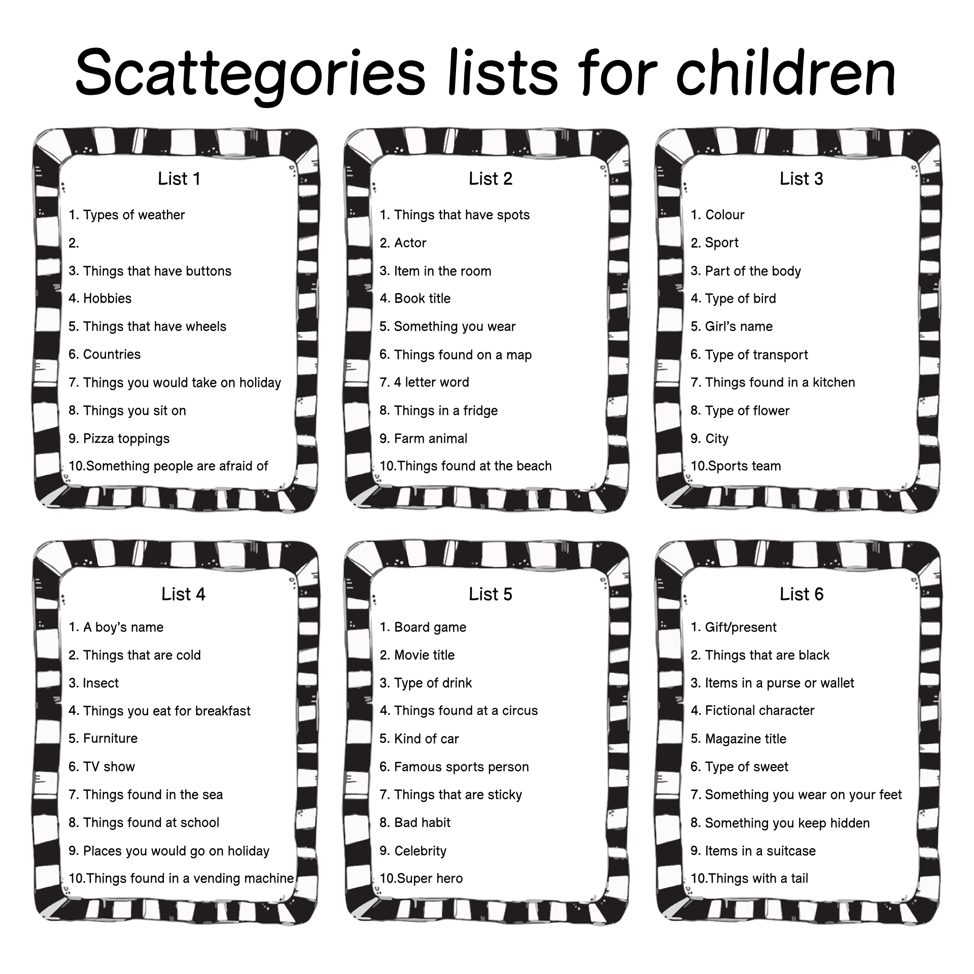 Scattergories Lists Printable Ccpna