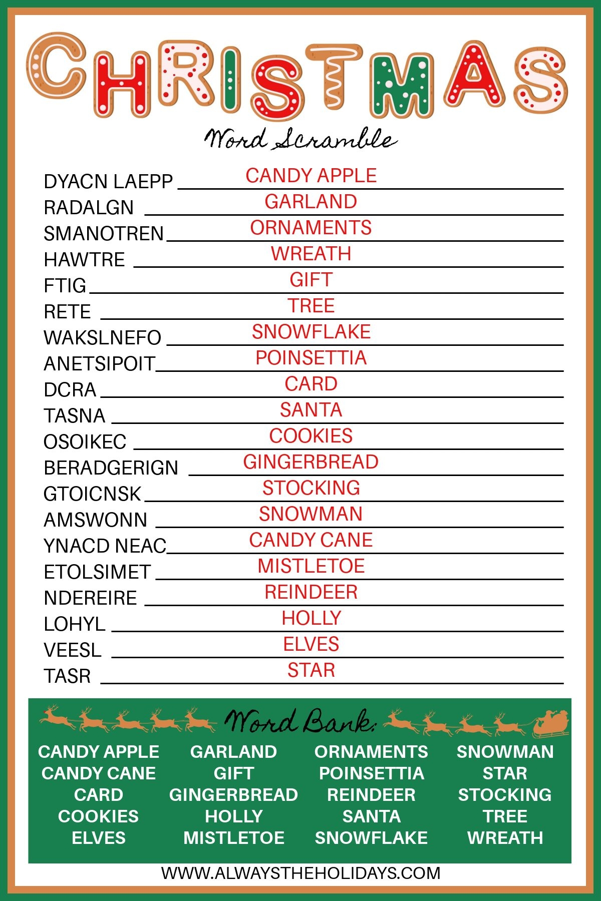 Scrambled Christmas Words Printables