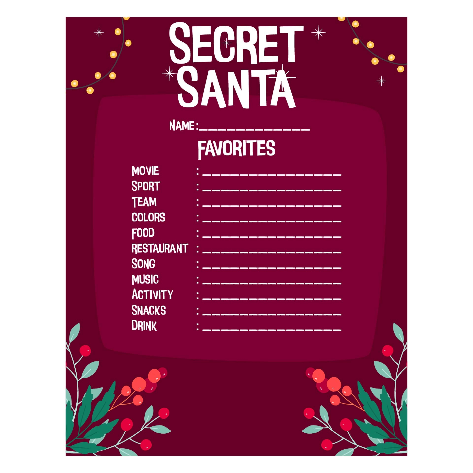 Secret Santa List 10 Free PDF Printables Printablee