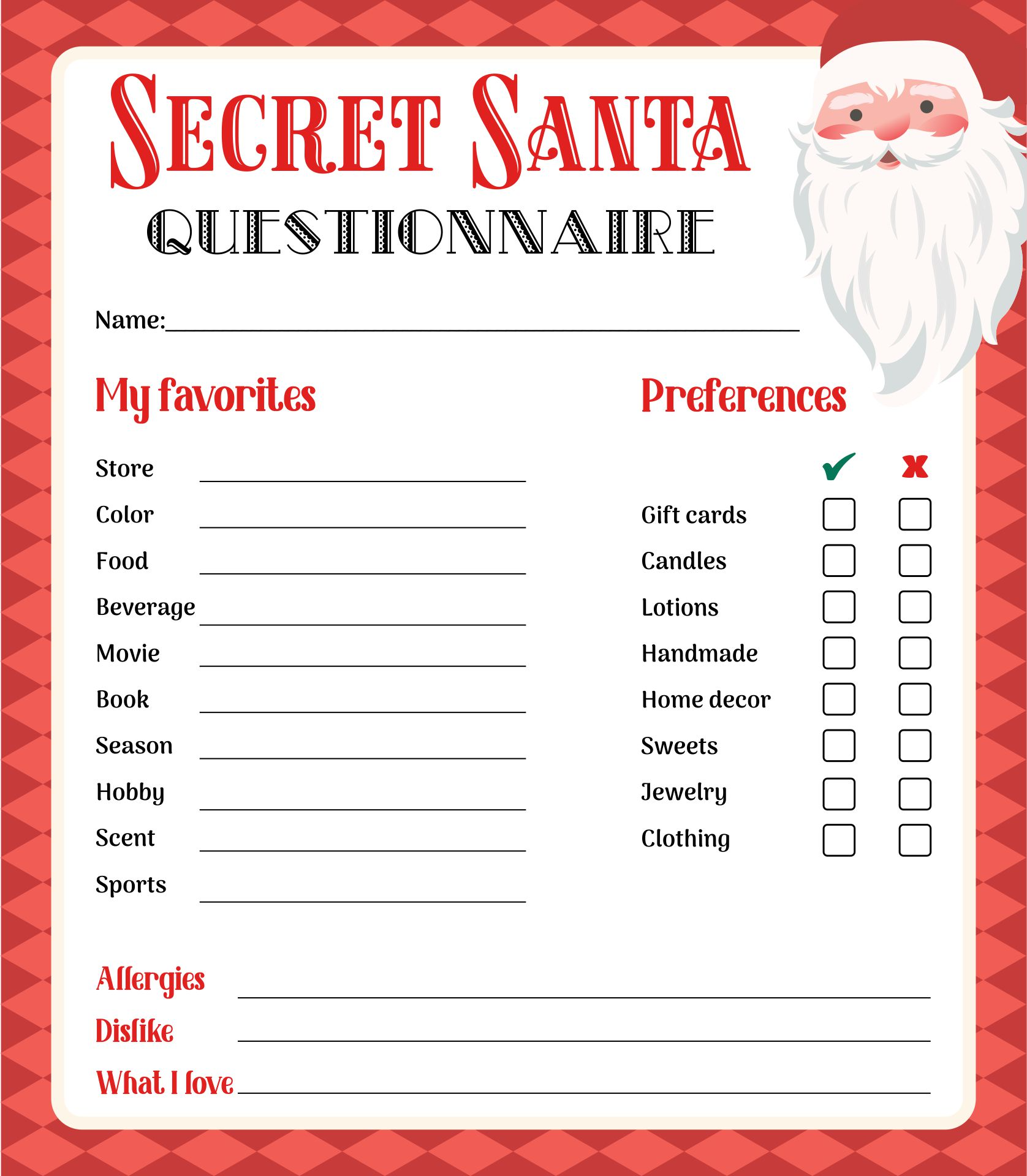 Secret Santa List Printable Dev onallcylinders