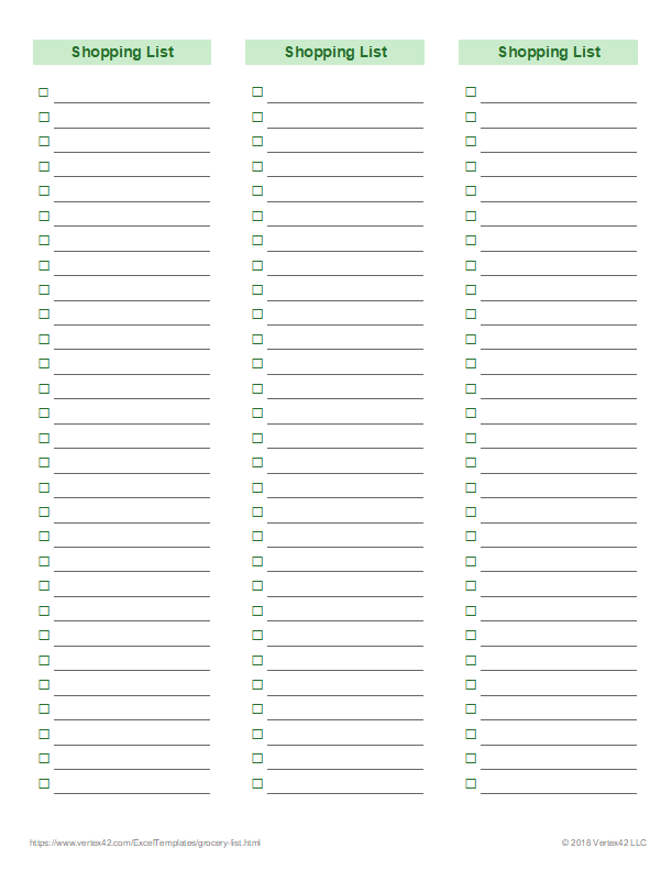 Shopping List Printable Template