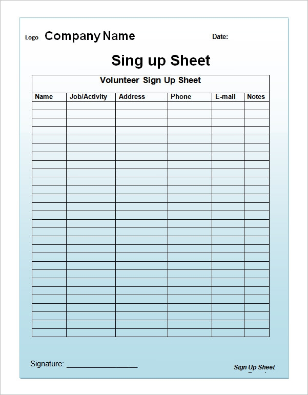 Sign Up Sheet Printable Template Printable Free Templates 6156 Hot 