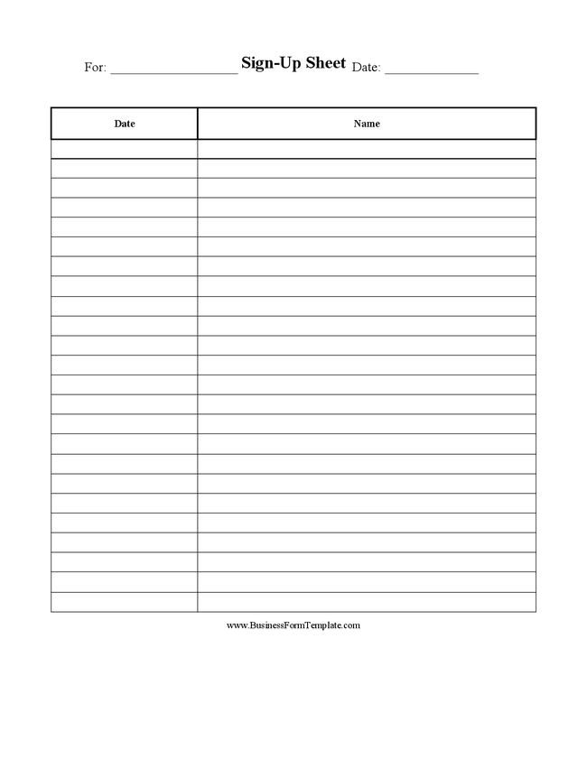 Sign Up Sheets Printable