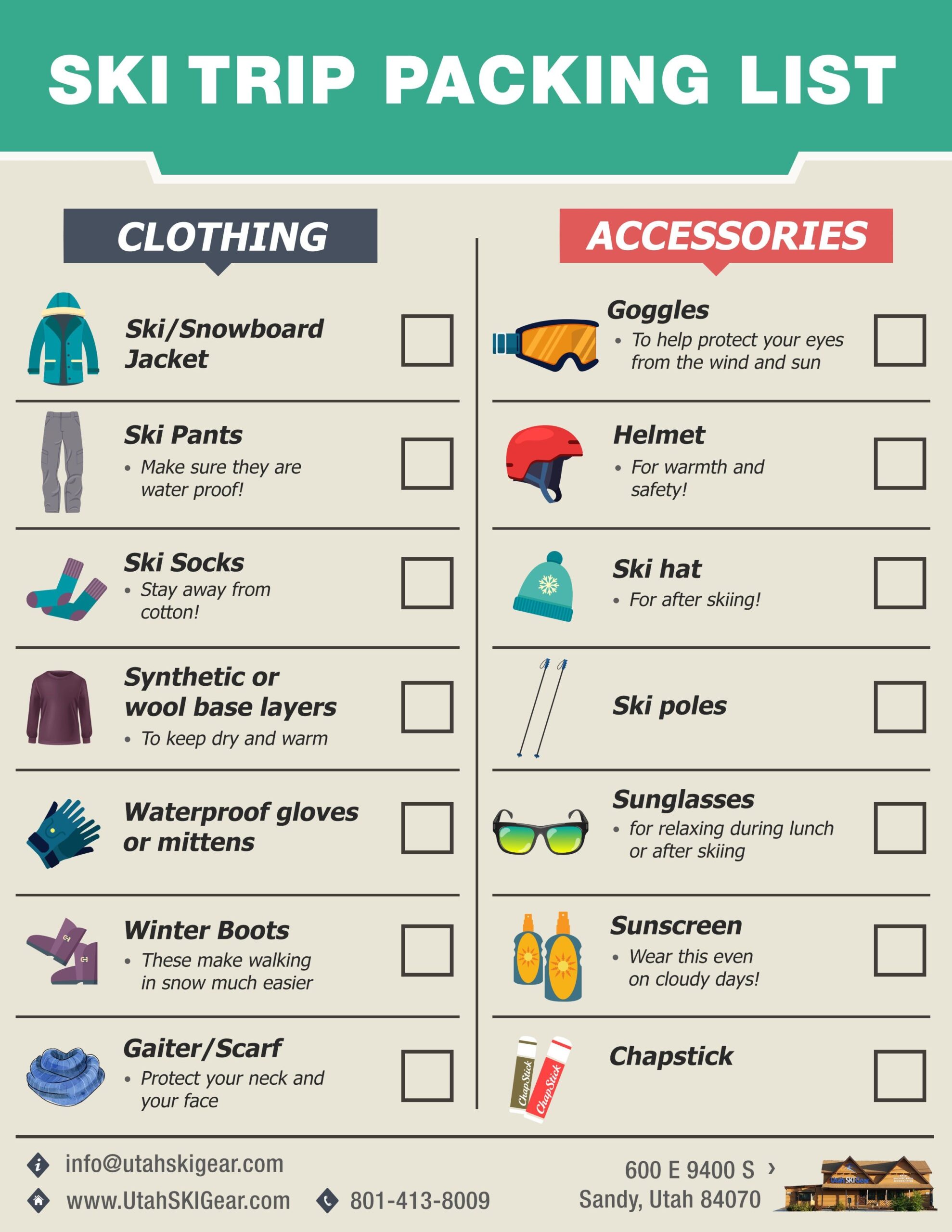 Ski Trip Packing List Printable Printable Calendars AT A GLANCE