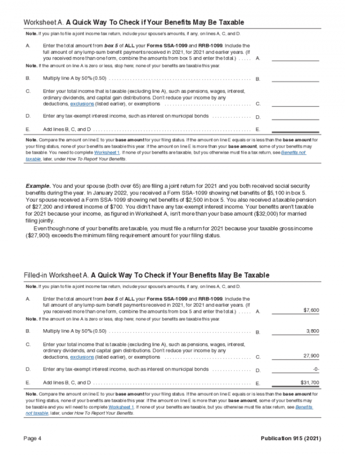 Social Security Taxable Benefits Worksheet Printable PDF Template