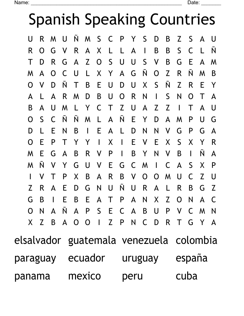 Spanish Speaking Countries Word Search Printable Word Search Maker
