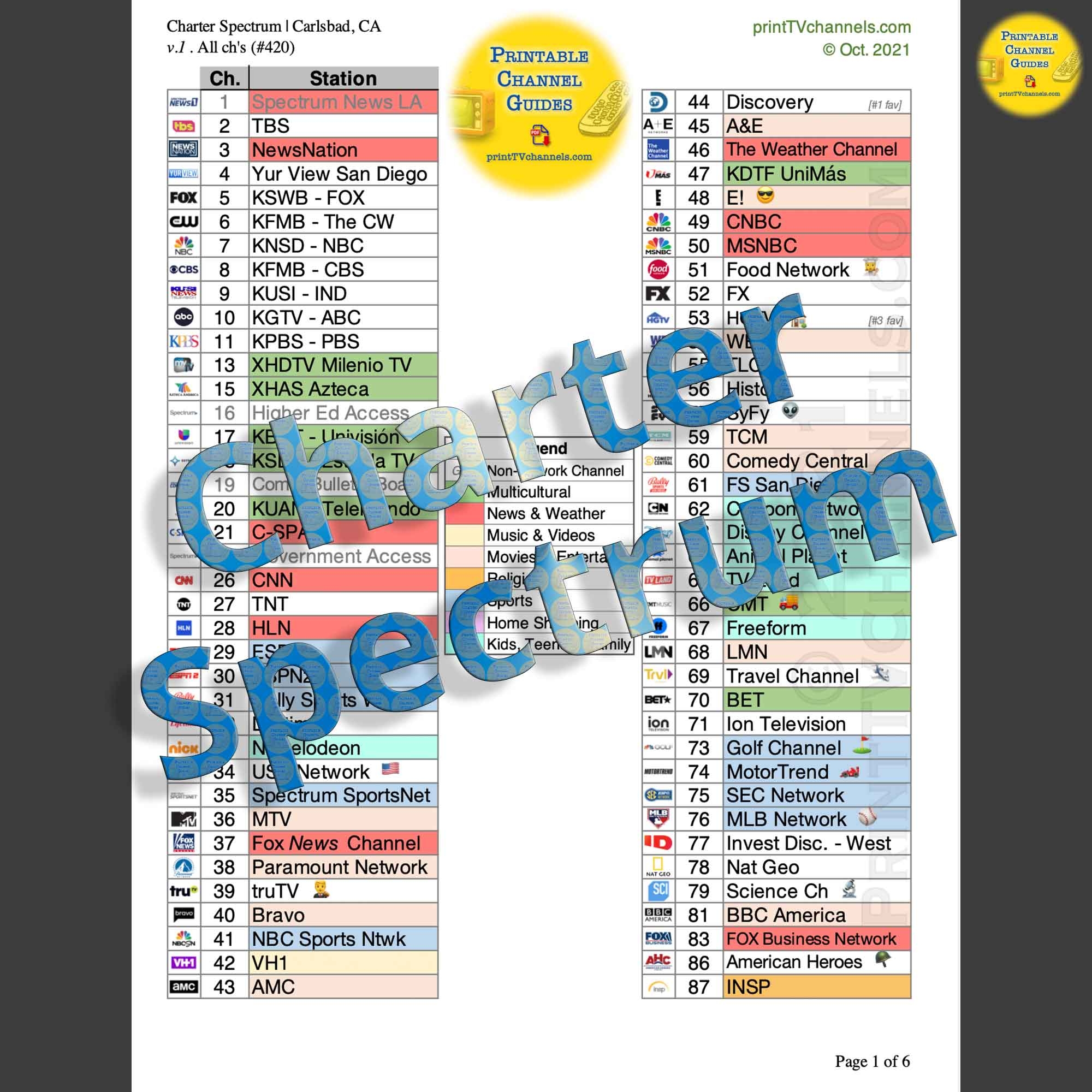 Spectrum Music Channels 2024 Printable List Tandy Florence