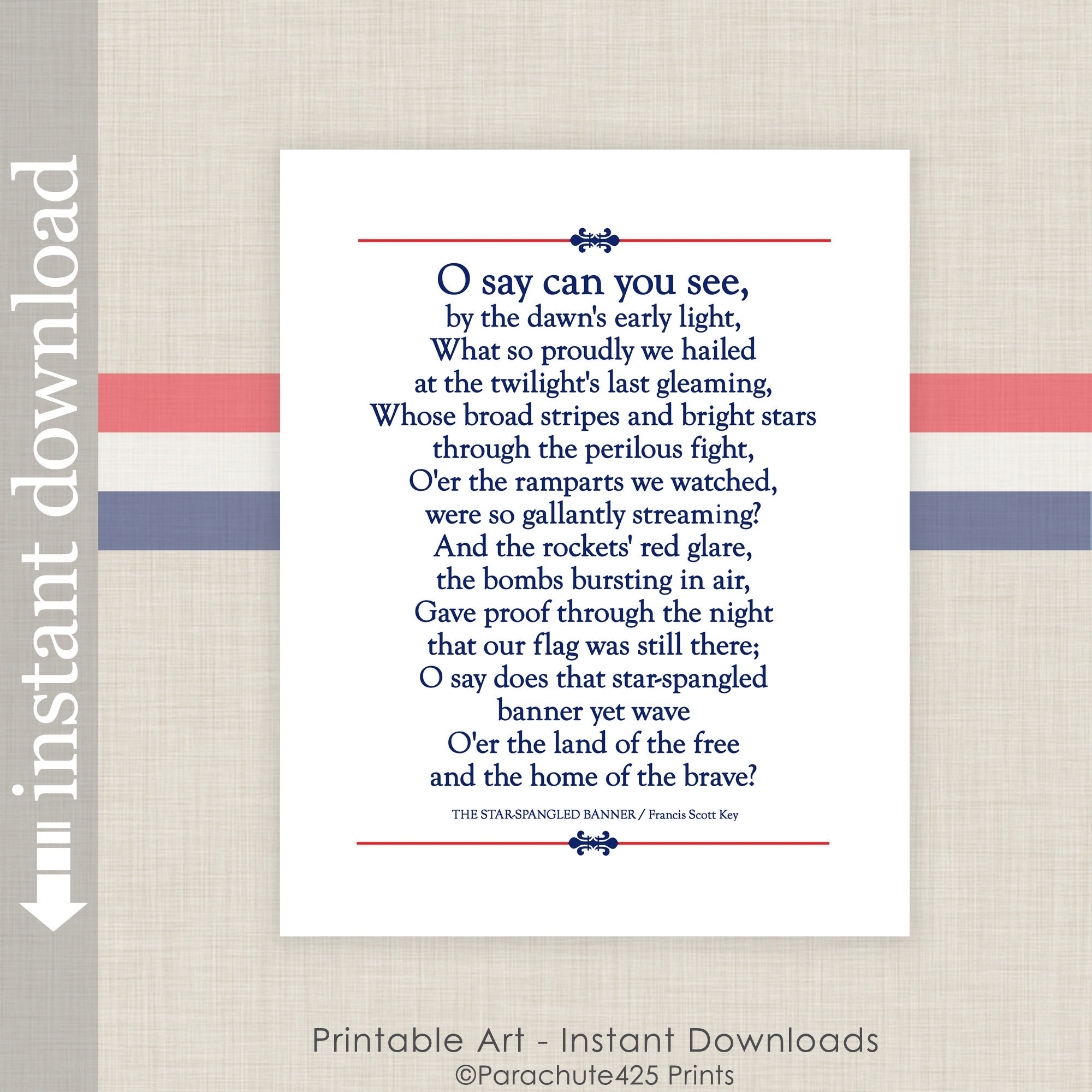 Star Spangled Banner Printable Lyrics Etsy