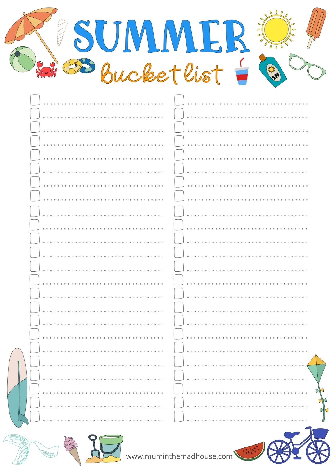 Summer Bucket List Printable Printable Word Searches