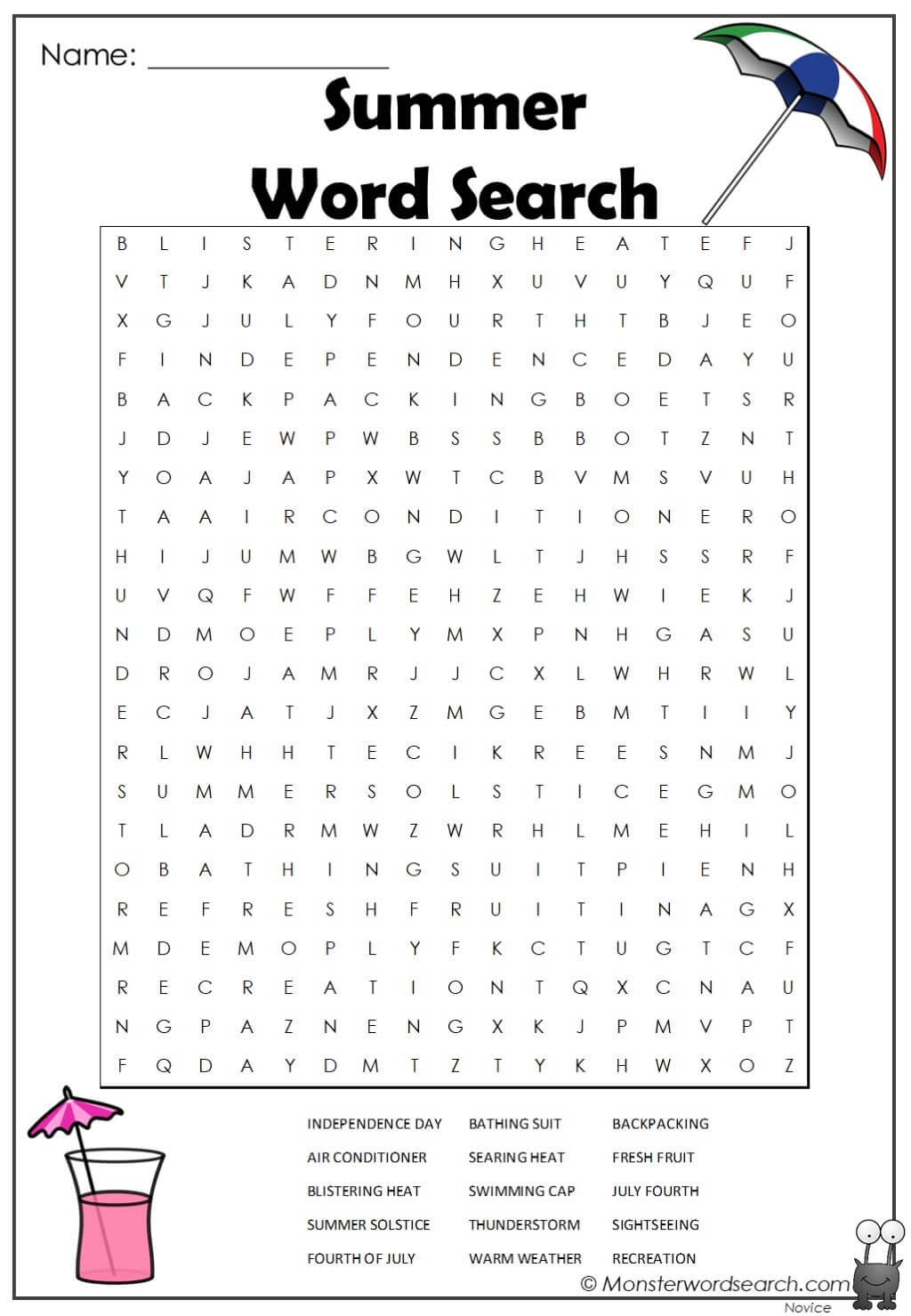Summer Word Search Printable PDF