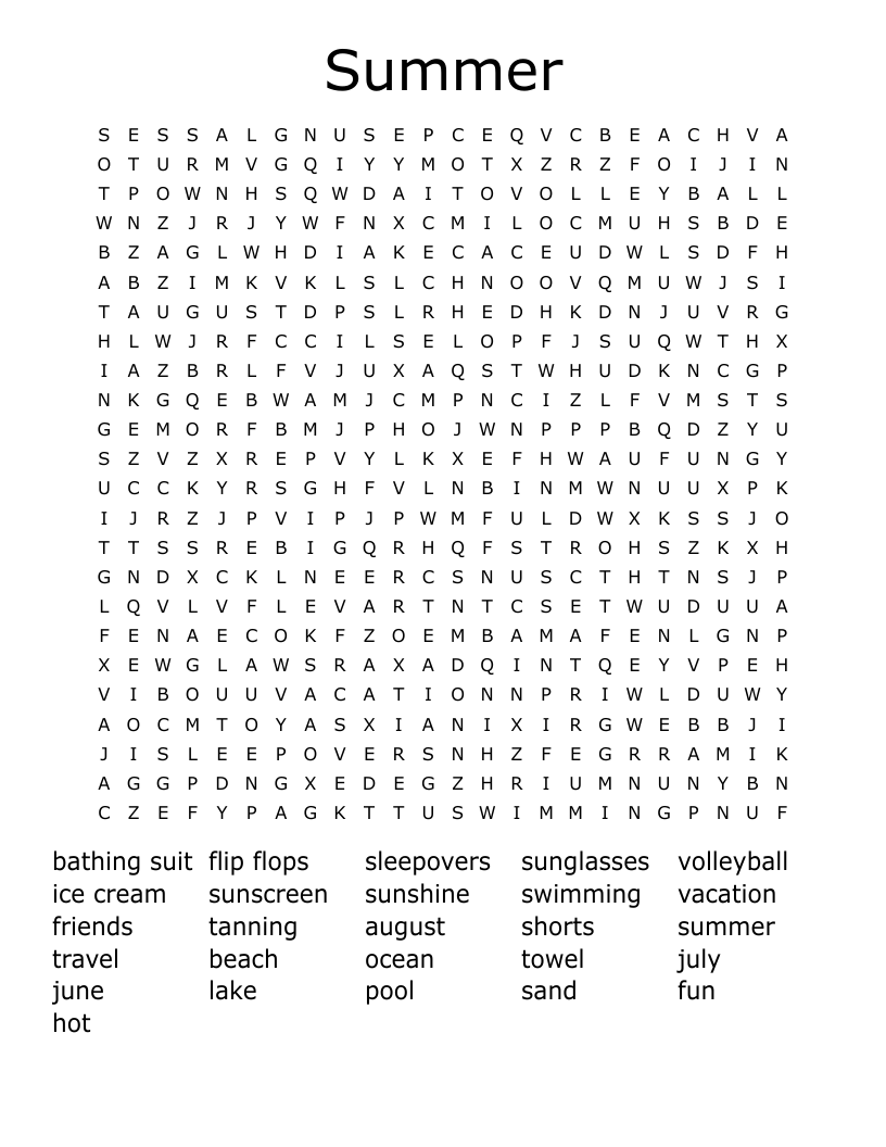 Summer Word Searches Printable