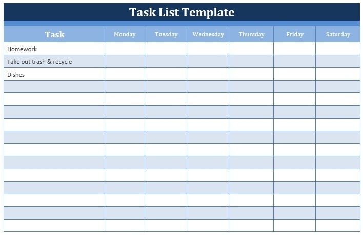 Task List Template Free Manual Templates