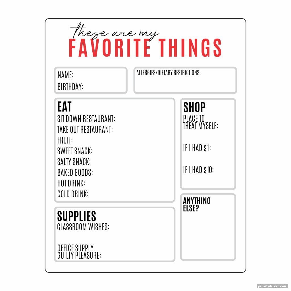 Template My Favorite Things List Free Printable Printable Template 