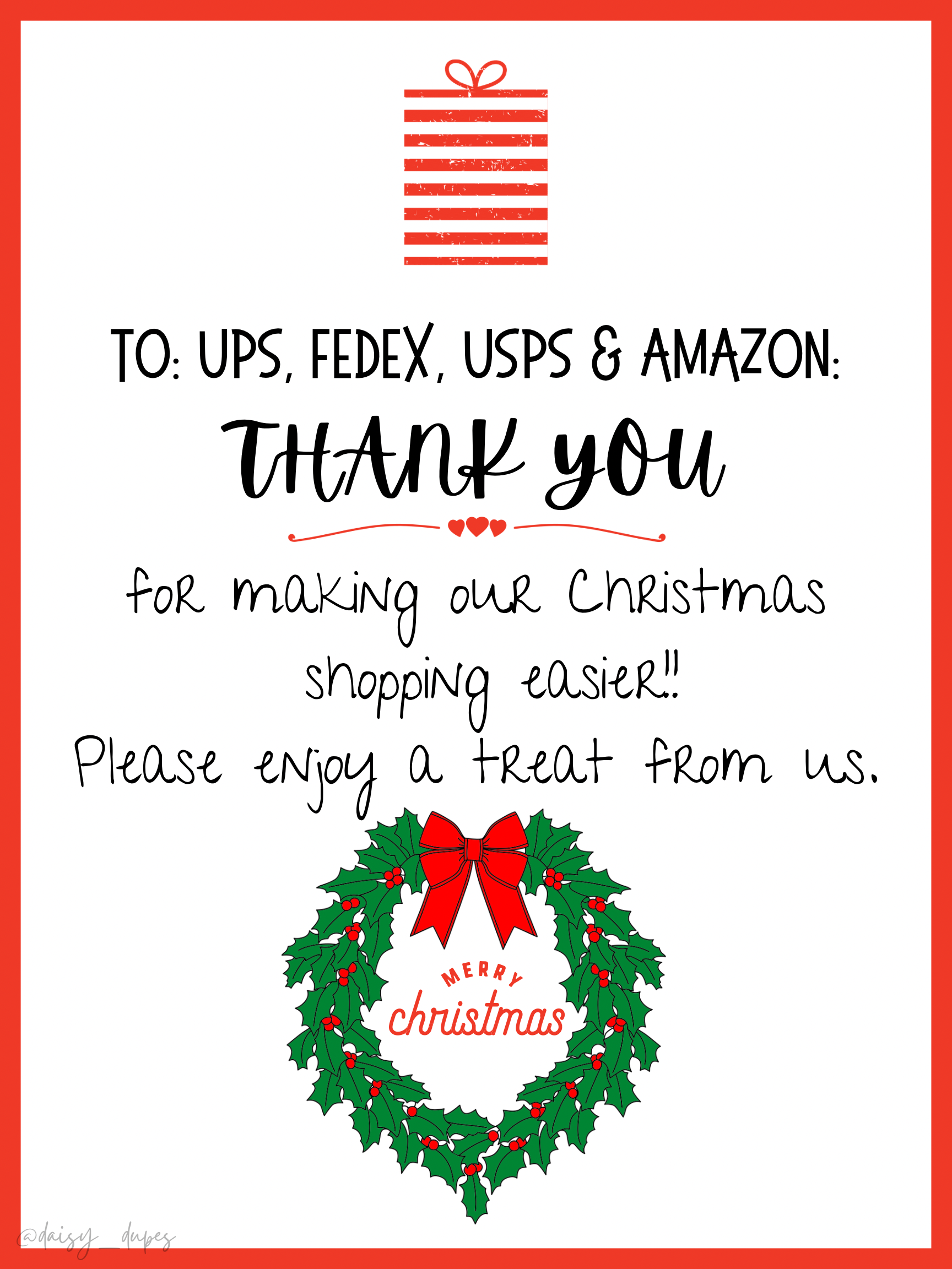 Thank You Delivery Drivers Free Printable Calendar Printables