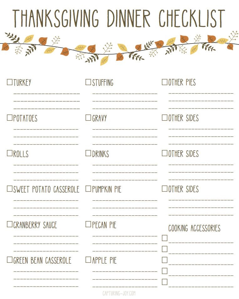 Thanksgiving Dinner Checklist With Printable
