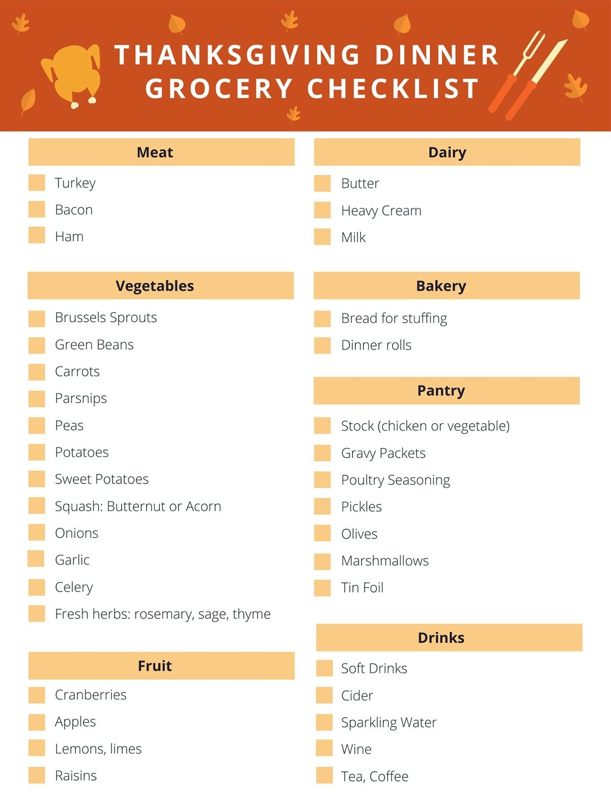 Thanksgiving Dinner Shopping List Printable FREE Printable A Z