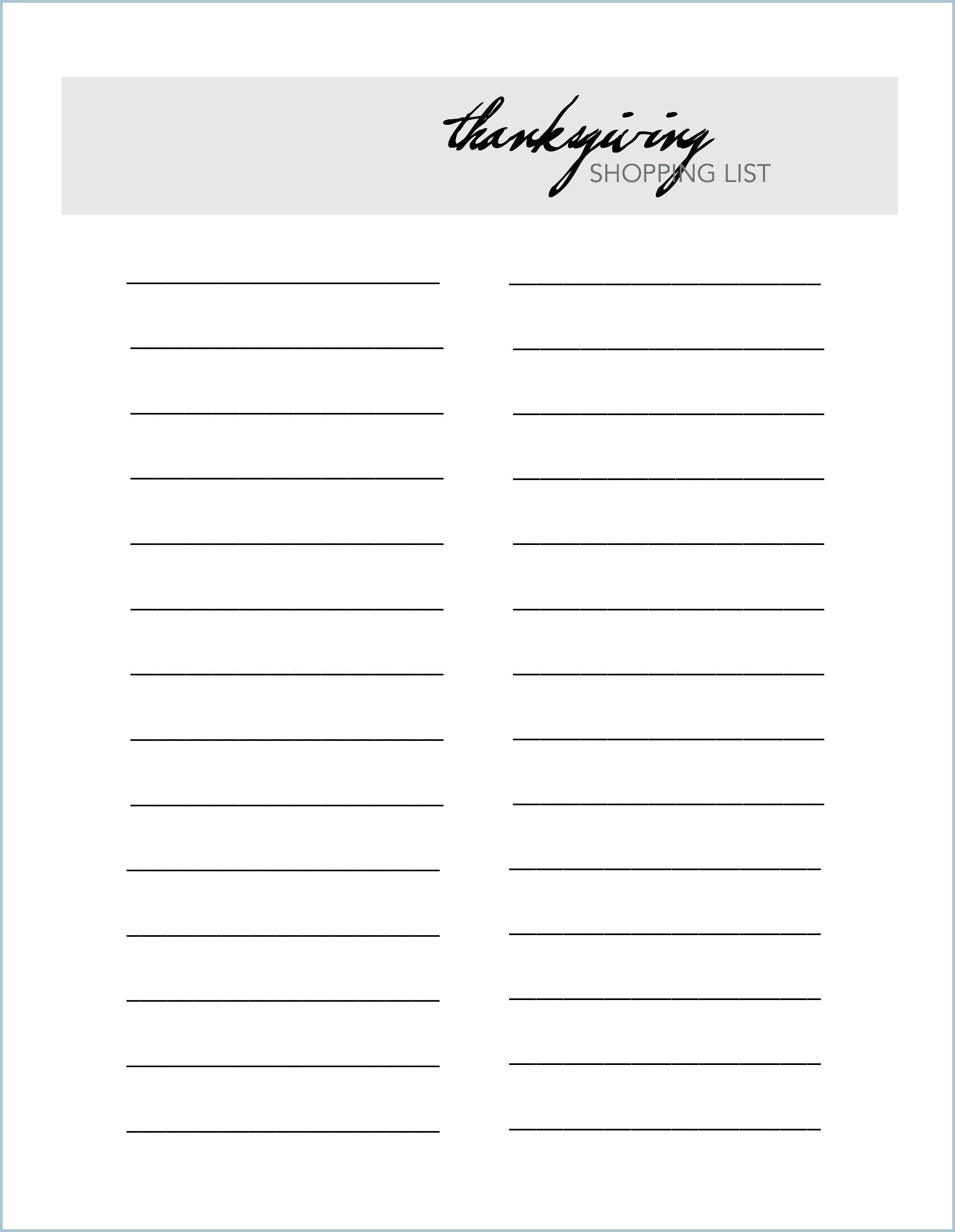 Thanksgiving Shopping List Border The Idea Room