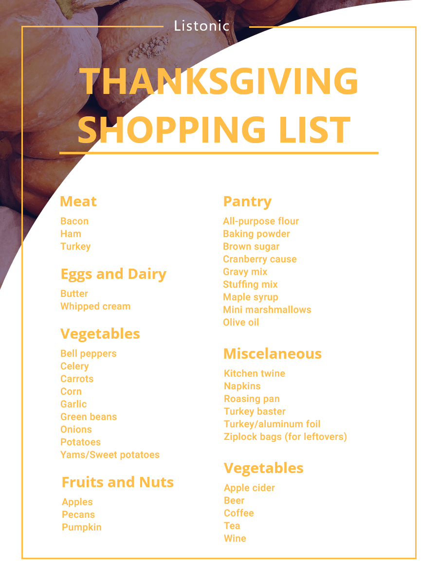 Thanksgiving Shopping List Printable FREE Printable A Z